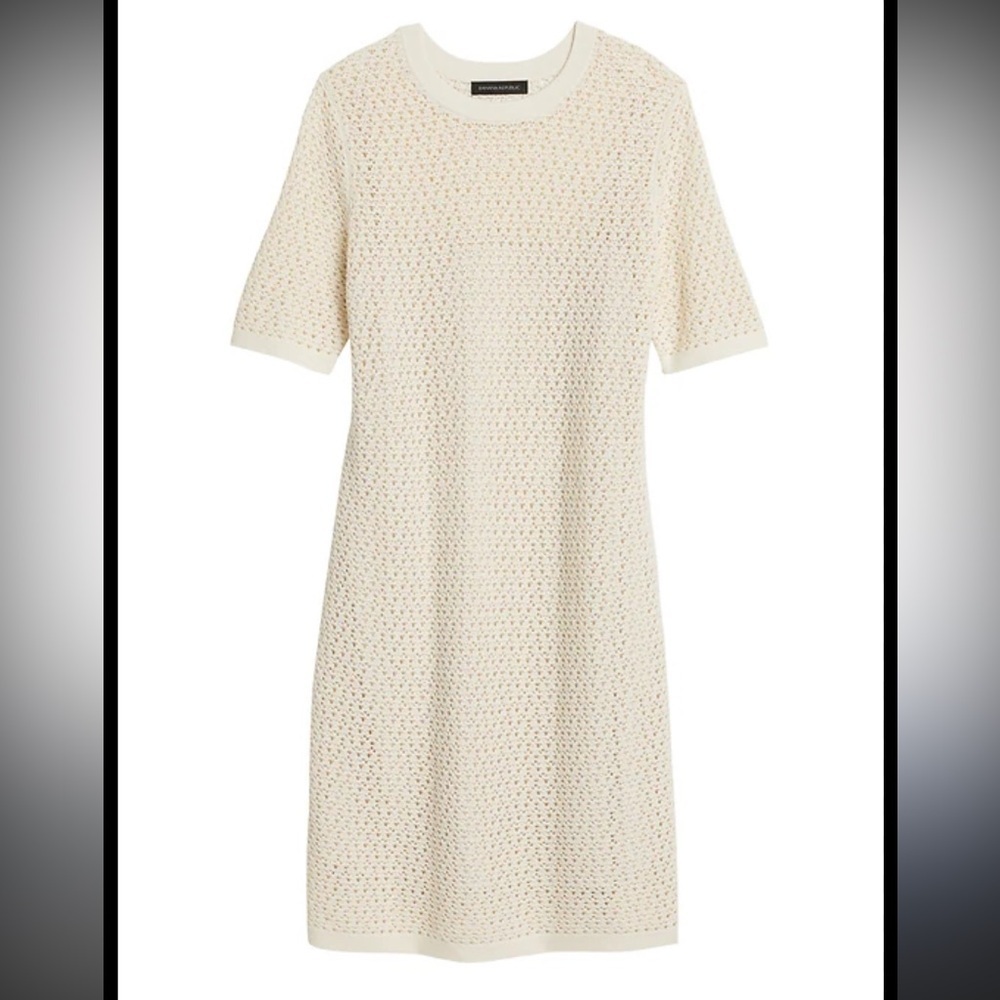 BANANA REPUBLIC | Pointelle Sweater Dress | with Slip | Off White | size M
